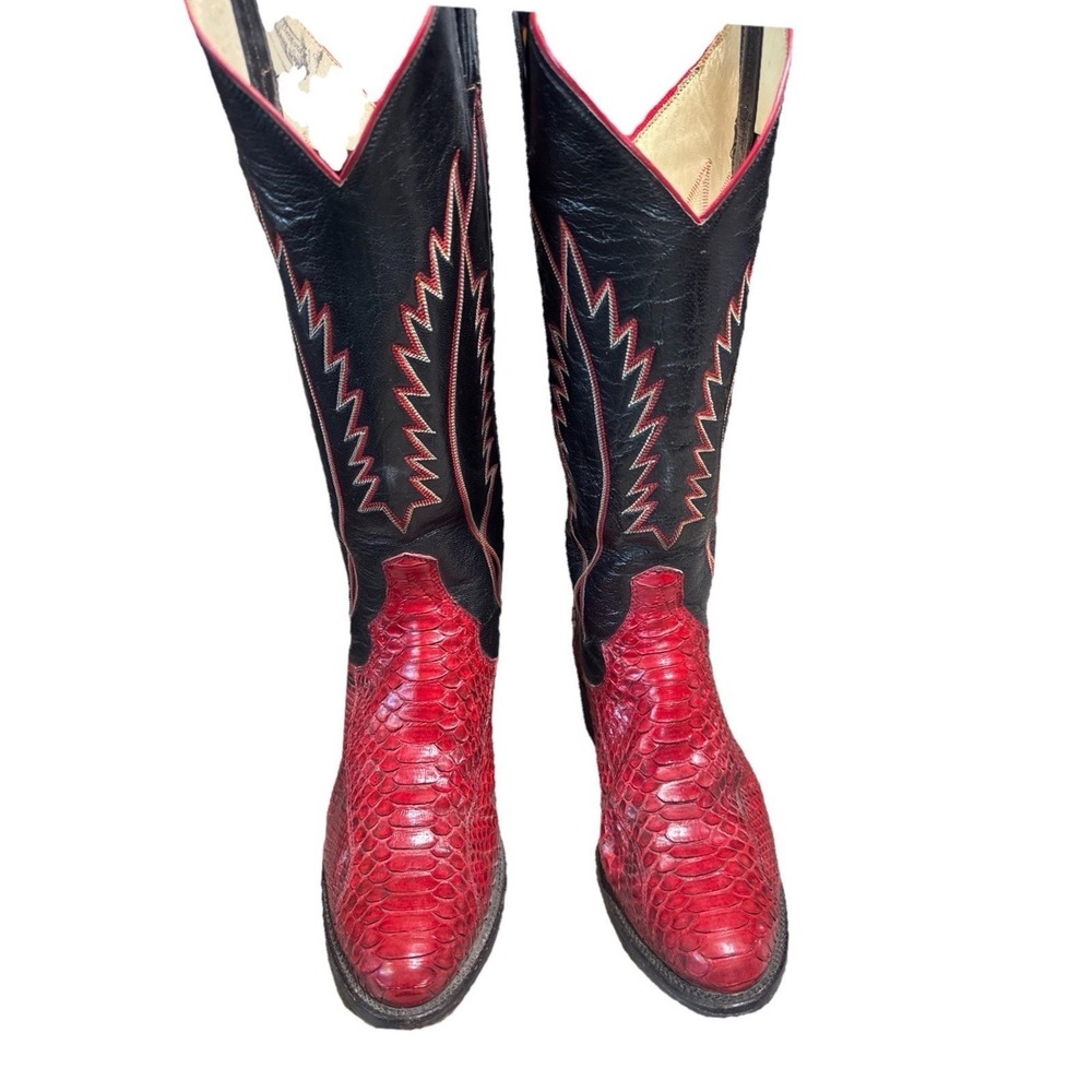 VINTAGE PANHANDLE SLIM Sanders Pearlized Sun Red Python Cowboy Boots 6.5B